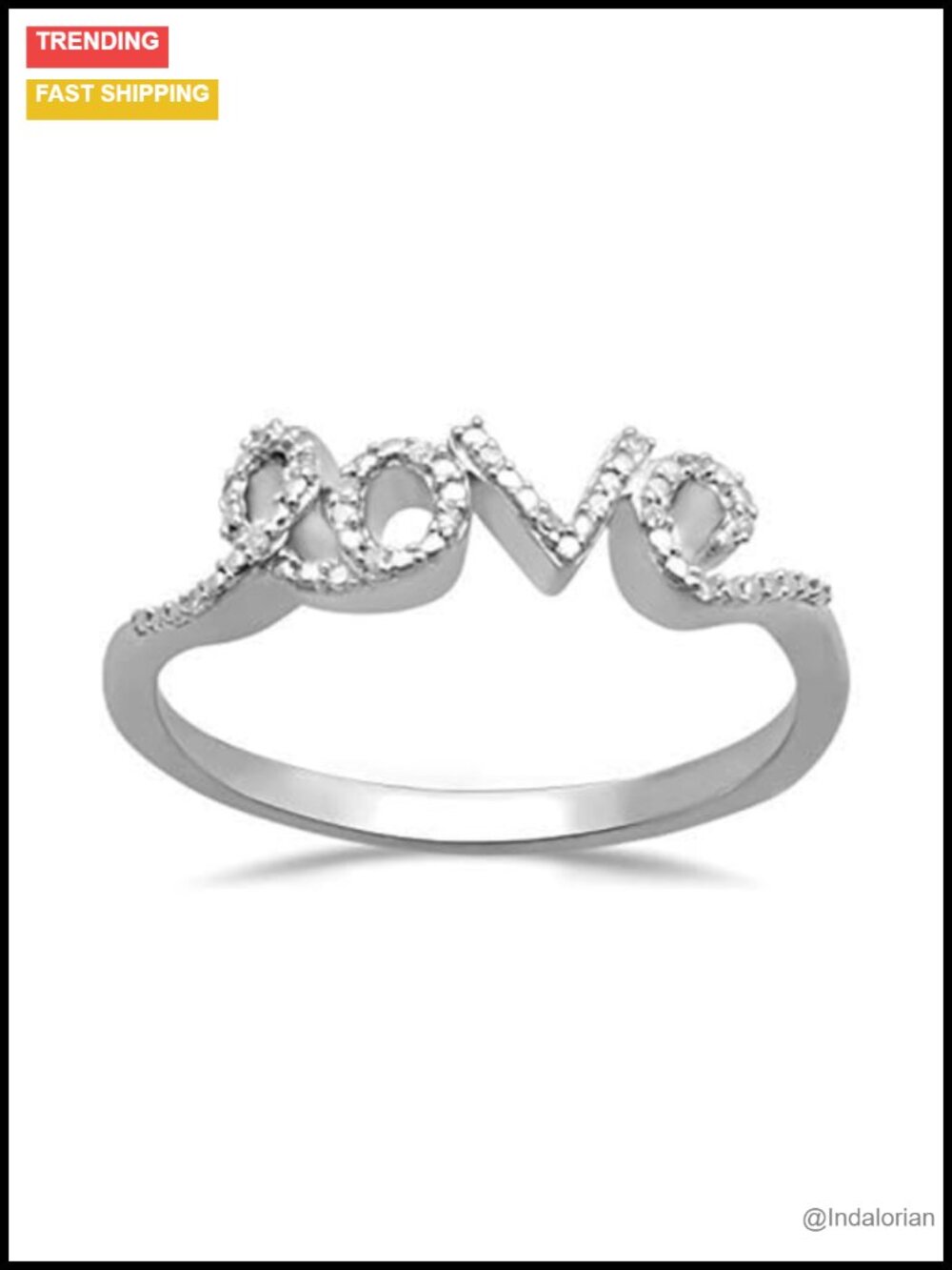 Sterling Silver Love Ring Natural White Diamond Accents Heart Cut-Out Design